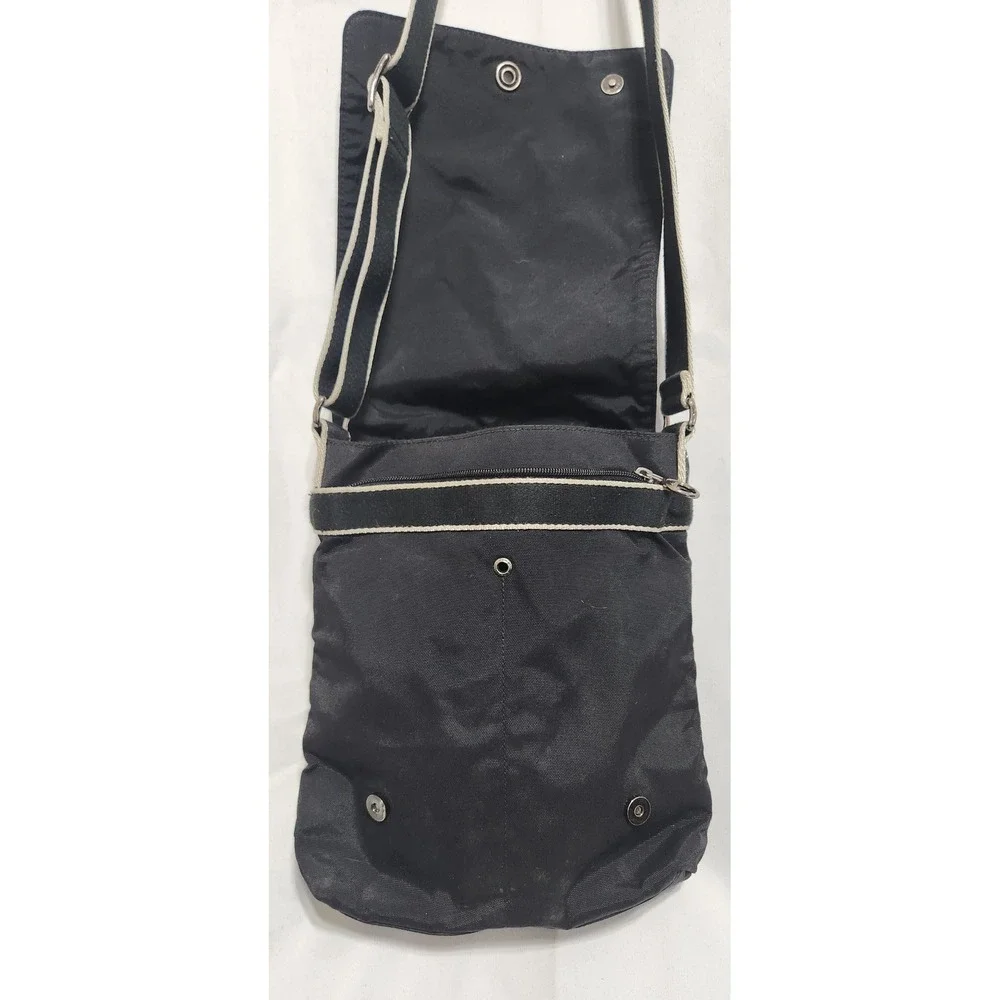Lacoste Messenger Bag Black Canvas Crossbody Flap Over Sporty Crocodile‎ Logo